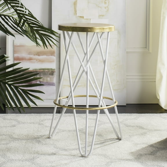 SAFAVIEH Lorna Mid-Century Retro Gold Top Leaf Bar Stool, White