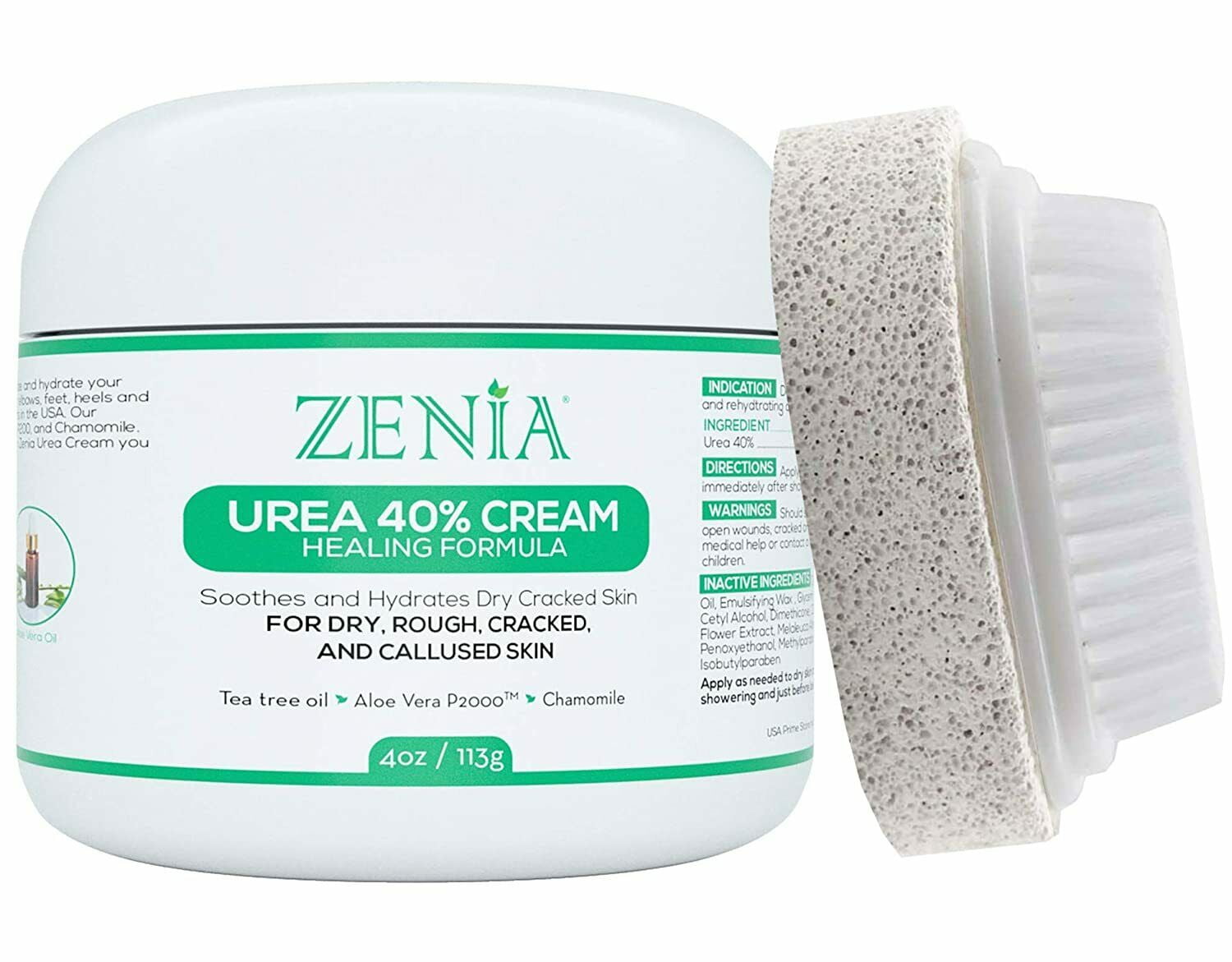 Zenia Urea 40% Healing Cream Callus Treatment Foot Cream Pumice Stone Brush 4oz