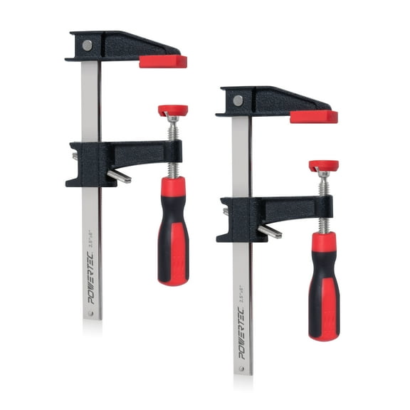 POWERTEC 2PK 6 inch Steel Bar Clamps w/ 600 lbs Loads Limit & 2-1/2" Throat, Quick Adjust & Release F Clamp with Micro-Adjustment Handle for Woodworking, Metalworking and DIY Projects (71917N)