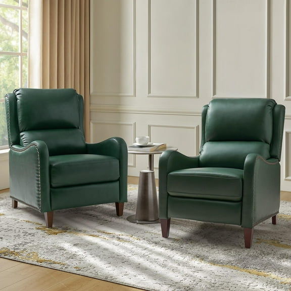 14 Karat Home Leather Recliner Chair Set of 2 with Adjustable Backrest & Footrest for Bedroom, Green