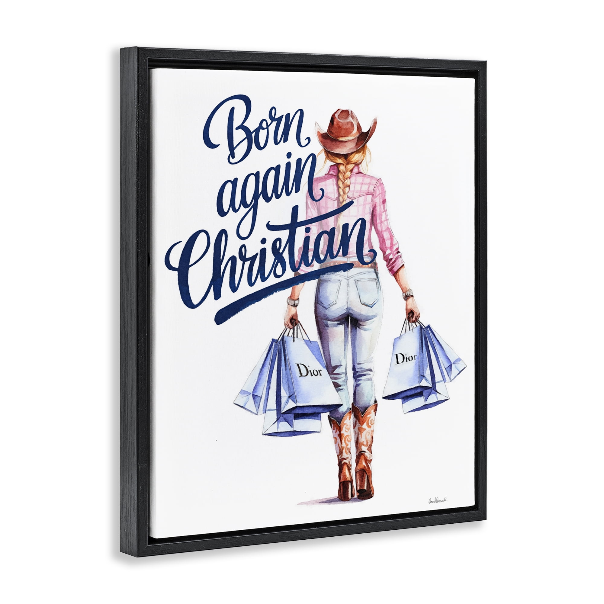 Born Again Christian Cowgirl Black Framed Floater Canvas Wall Art, design by Amanda Greenwood