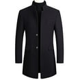 thumbnail image 2 of Pejock Mens Stand Collar Wool Overcoat, Medium-Length Casual Coat with Breast Pocket, Long Sleeve Asian Fit Jacket for Fall Spring Daily Wear, 2 of 9