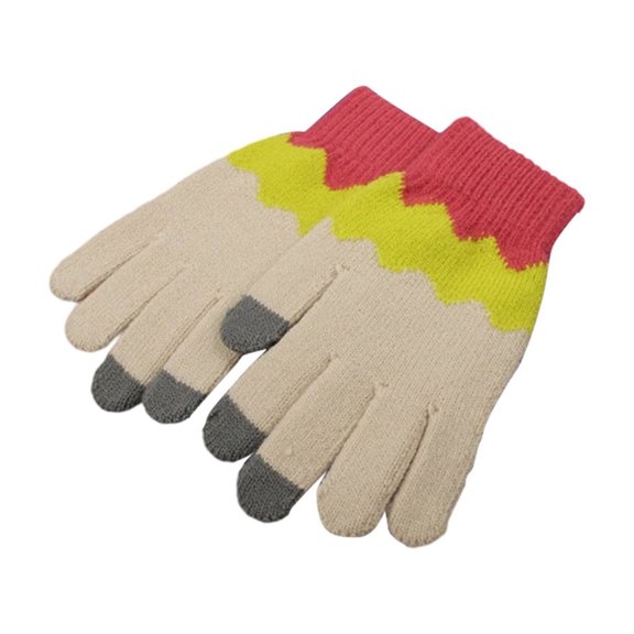 Xfvqtps Full Finger Gloves with Hole Touchscreen Winter Warm Gloves Knit Color Blocked Stretchy Extended Mittens for Women Beige