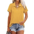 thumbnail image 1 of Blusa Cremallera Cuello en V Abertura lateral Color puro Casual Tops sueltos de manga corta para mujer, 1 of 6