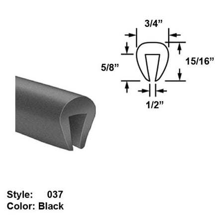 

EPDM Rubber U-Channel Push-On Trim Style 037 - Ht. 15/16 x Wd. 3/4 - Black - 25 ft long
