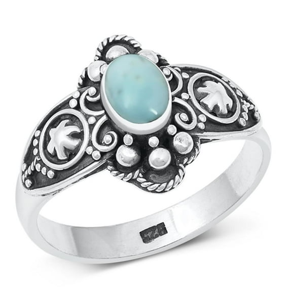 Larimar Bali Artistic Crest Ring .925 Sterling Silver Band Jewelry Female Male Unisex Size 9
