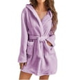 thumbnail image 1 of CHUANK Peignoirs Courts pour Femmes Super Doux en Peluche Duveteuse Peignoir à Capuche Léger Longueur Genou Chemise de Nuit Pyjamas Vêtements de Nuit Robe de Chambre, 1 of 4