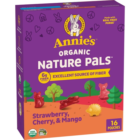 Annie's Organic Nature Pals Fiber Fruit Flavored Snacks, Gluten Free, 16 Count, 11.2 oz