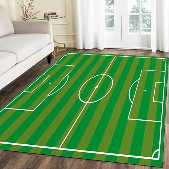 White Lines Football Field Area Rug, Green Stadium Children Rug,Non Slip Durable Rug, Machine Washable Breathable Floor Decor Low Pile Rug for Nursery Dorm Bedside 4 x 6ft