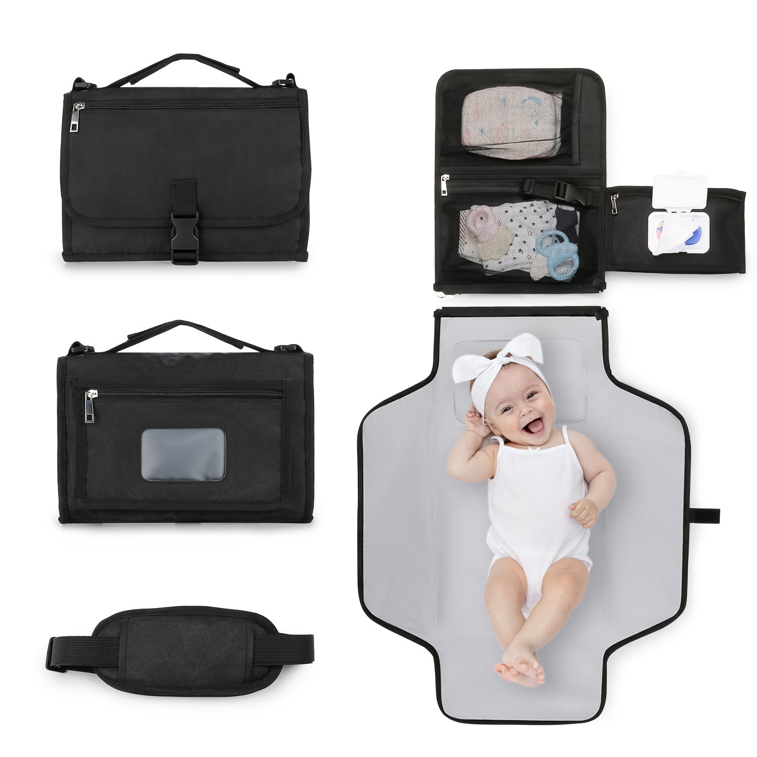 SPEKSEE Portable Diaper Changing Pad - Outdoor Travel Foldable Waterproof Diaper Bag with Shoulder Strap and Wet Wipes Pocket