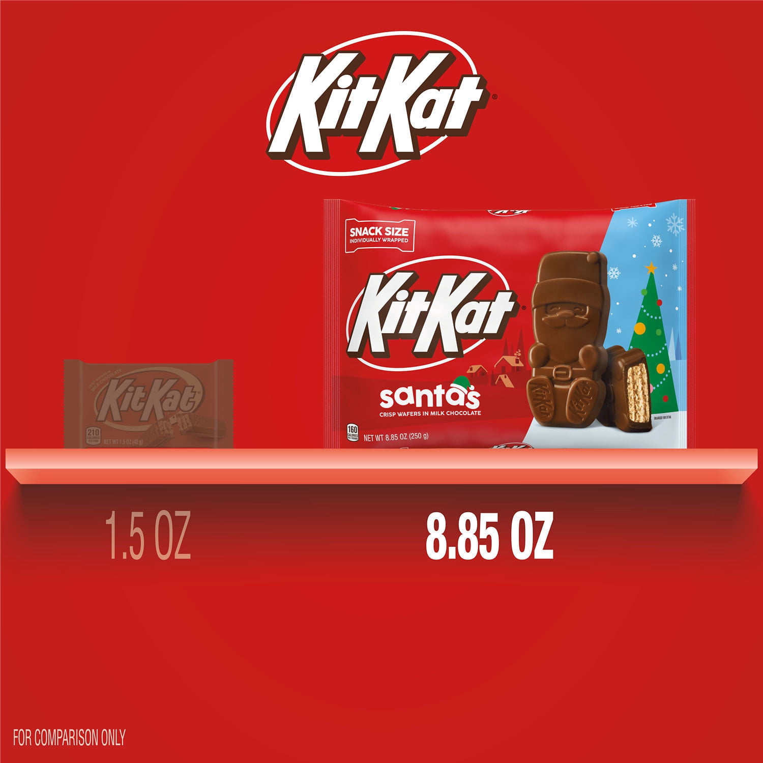 Kit Kat Milk Chocolate Wafer Snack Size Santas Christmas Holiday Candy Stocking Stuffers, Bag 8.85 oz