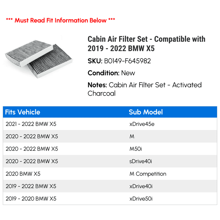 Cabin Air Filter Set Compatible with 2019 2022 BMW X5 2020 2021