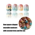 thumbnail image 5 of 24 Pcs Sea and Coconut Tree False Nail Summer Artificial Nail Glossy Full Cover Stick on Nail Short Square Press On Nail, 5 of 8