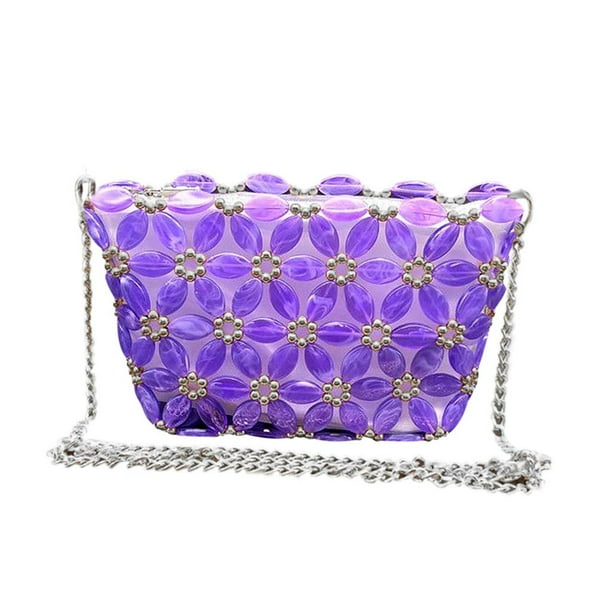 Kits de fabricación de bolsos para mujer, herramientas de tejido con de plata acrílicas de cristal hechas a mano Púrpura Soledad Fabricación de bolsos cruzados con cuentas