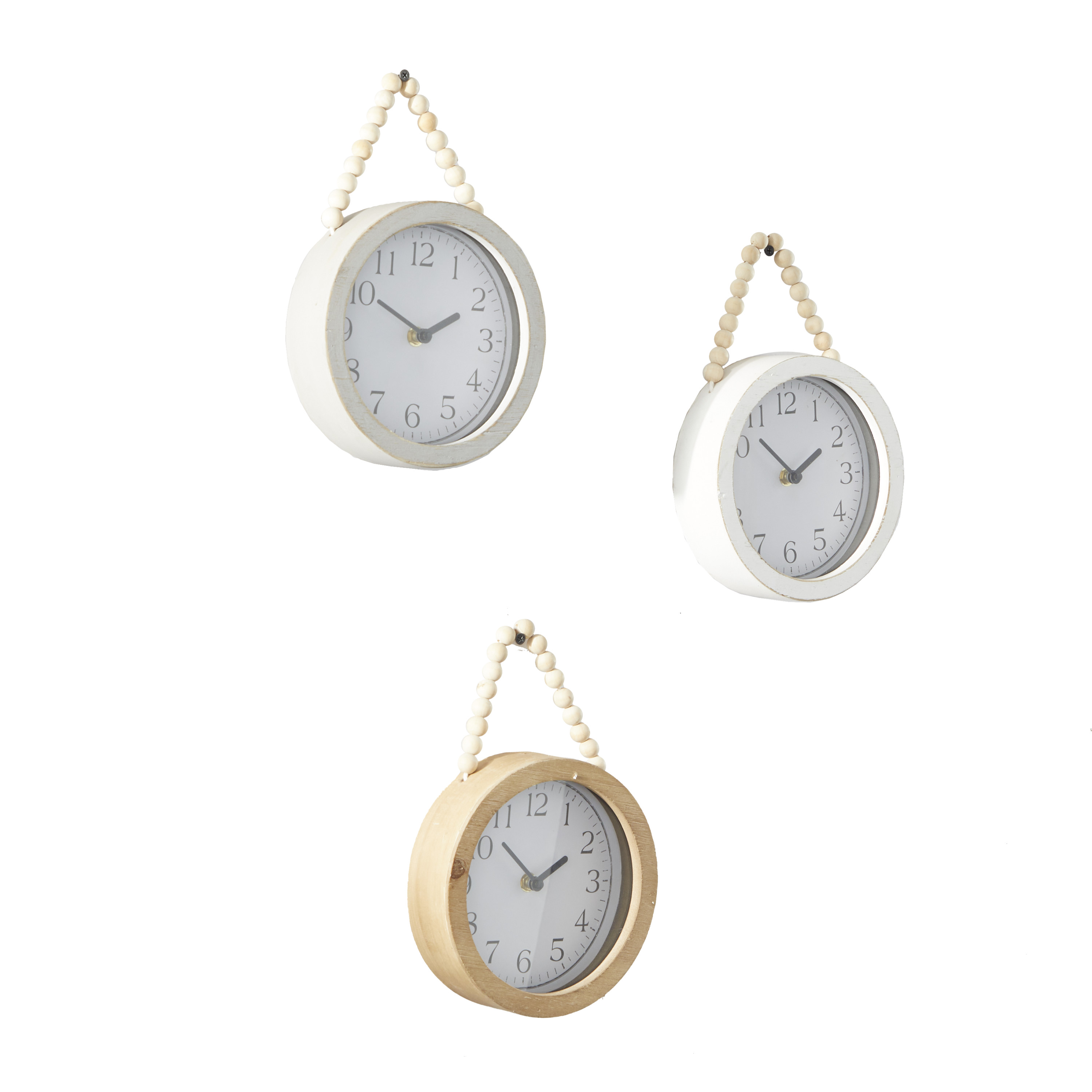 DecMode 7"W, 10"H White Wood Wall Clock with Rope Strap (3 Count)