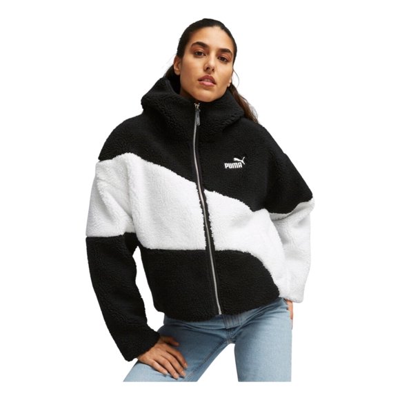 Chamarra Puma Mujer Sherpa Blanco Negro Peluche Casual blanco XS