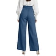 thumbnail image 3 of Women's Asymmetrical Hem Wide Leg Pants High Waist Button Front Wrap Casual Pants Blue L, 3 of 3