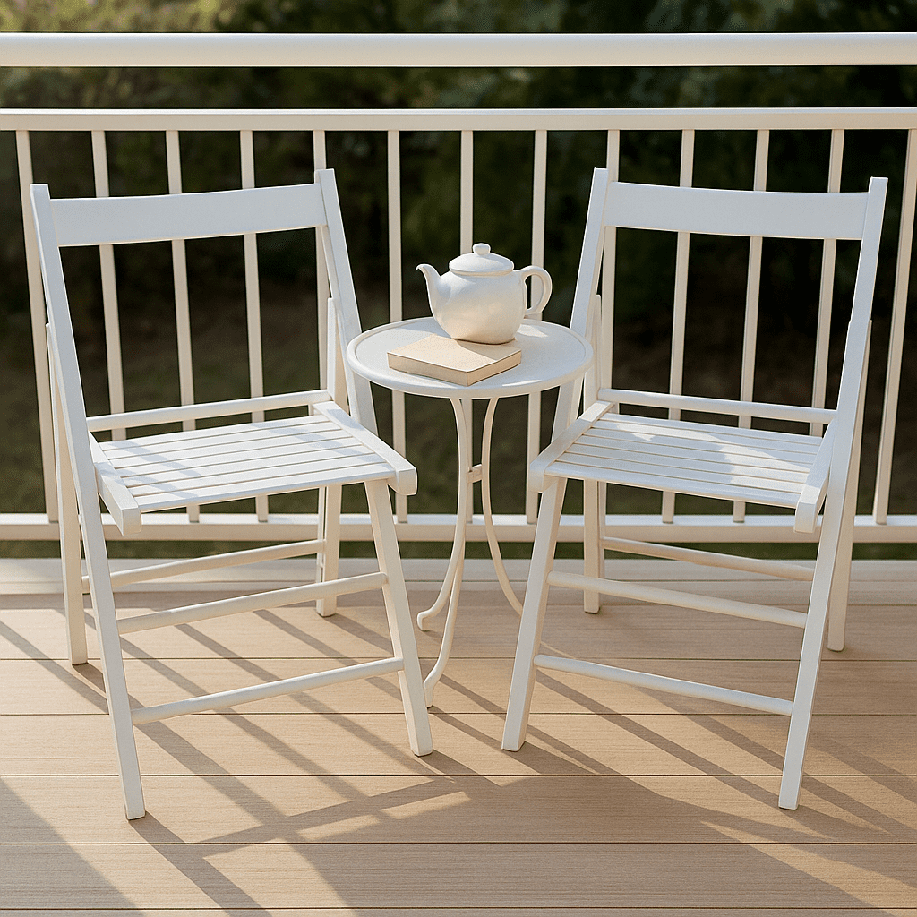 Homy Casa Folding Wooden Patio Chairs Set of 2 for Balcony Apartment Outdoor Relaxation, White