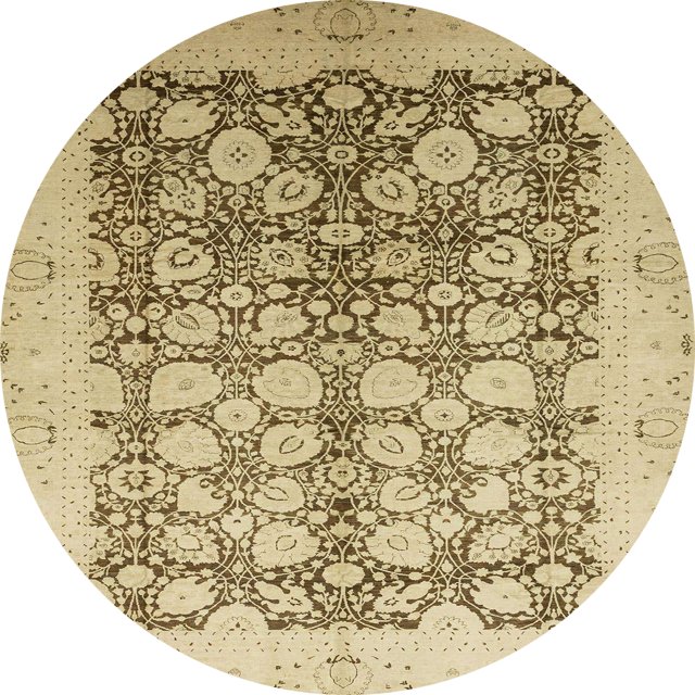 Ahgly Company Tapis d'Intérieur Rond Abstrait Marron Clair Oriental, 6 Pieds Rond