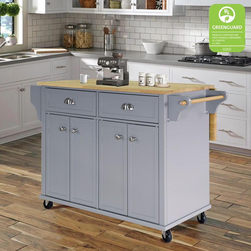 Mobile Kitchen Cart with Rubberwood Countertop and DropLeaf, Breakfast