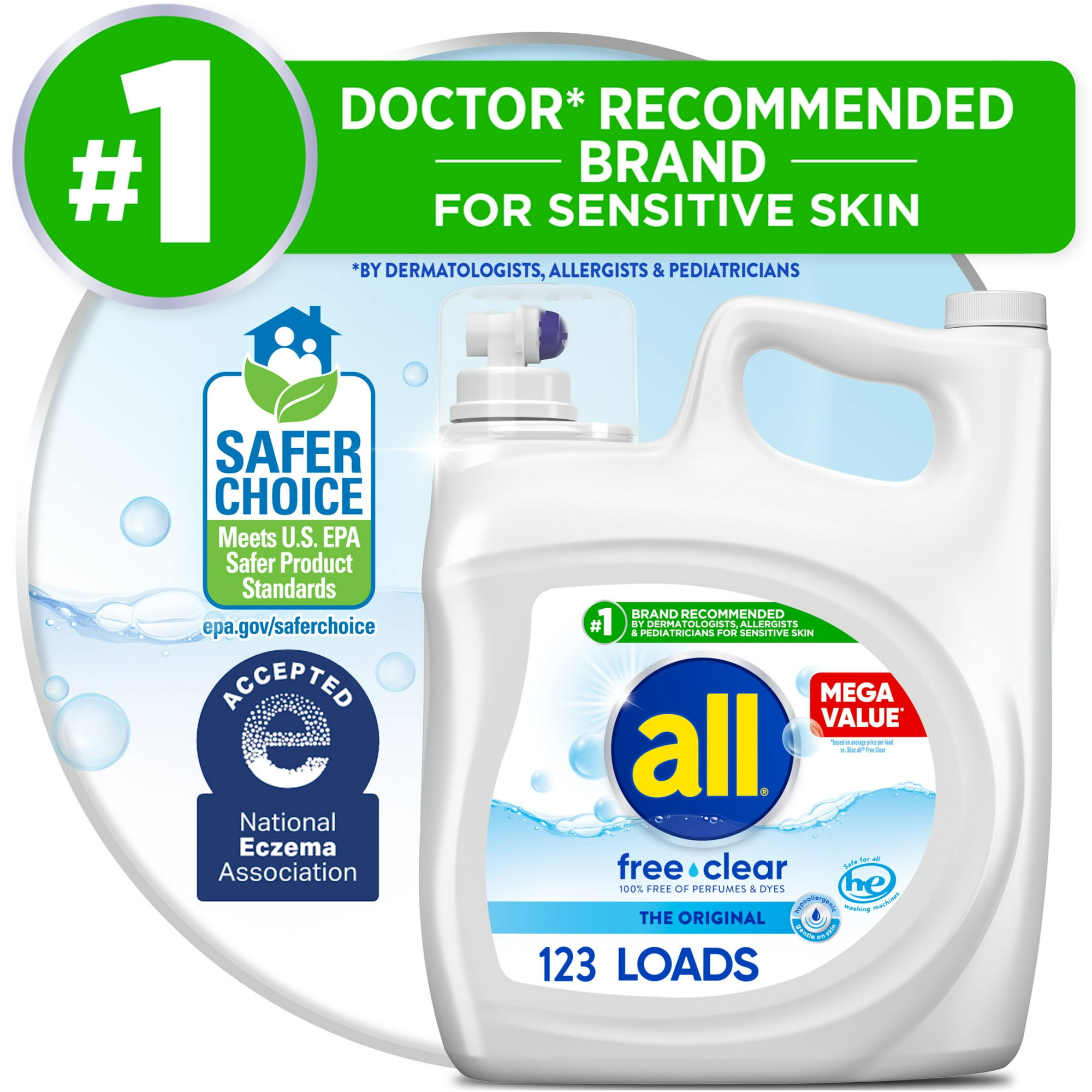 all Free Clear Liquid Laundry Detergent, 184.5 oz, 123 Loads