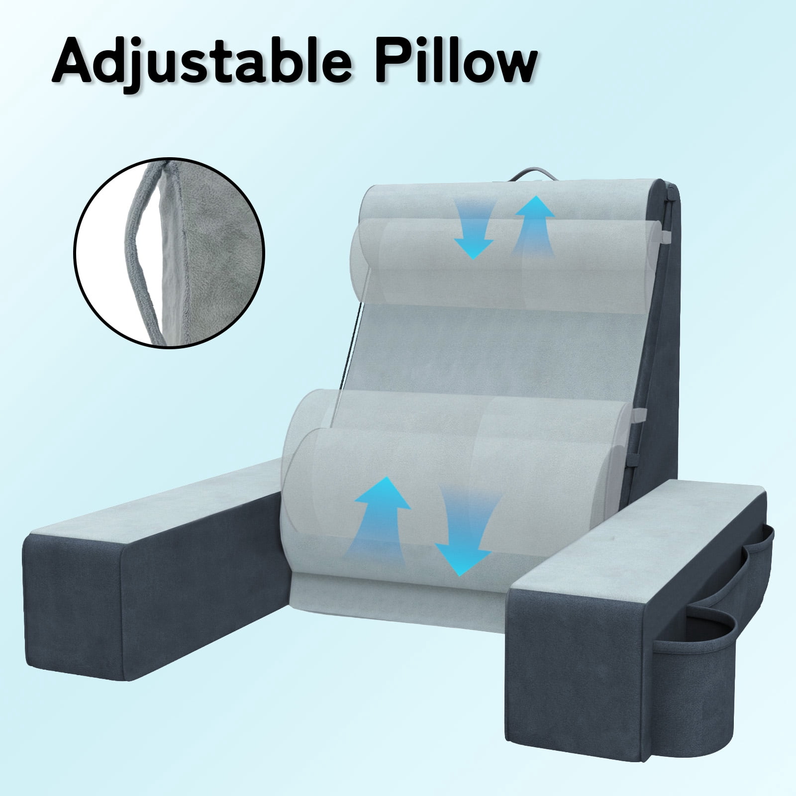 Yacona Reading Pillow, Bed Pillow for Sitting up with Multifunctional Support Pad, Adult Bed Chair Upright Pillows for Sleeping, Gray