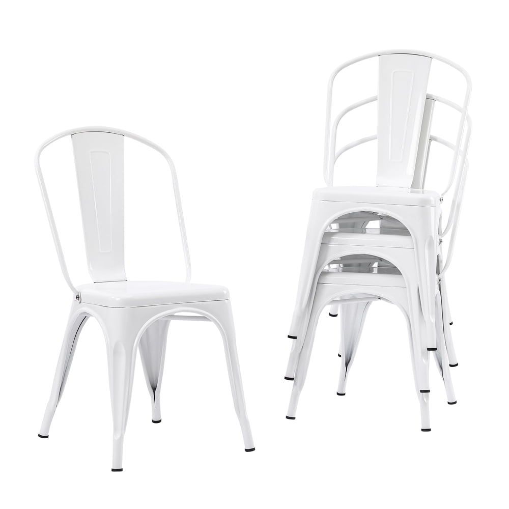 Kepooman Dining Chairs, Set of 4, Industrial Stacking Lounge Bar Chair for Living Room, White Kepooman Dining Chairs, Set of 4, Industrial Stacking Lounge Bar Chair for Living Room, White
