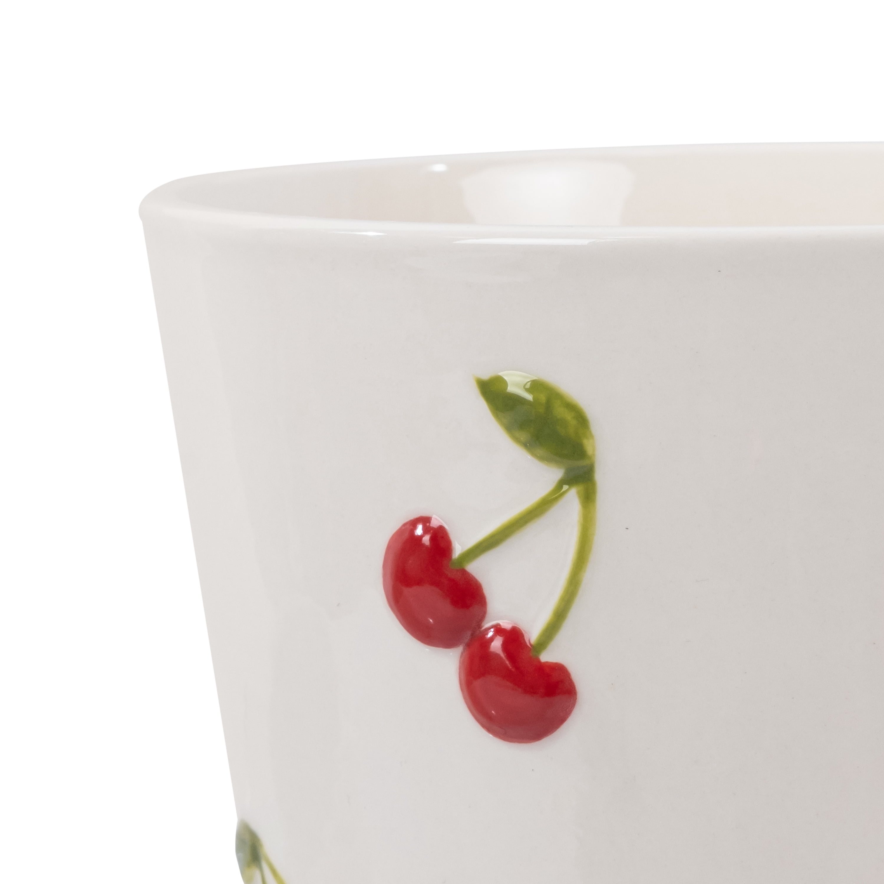 Mainstays 6.25" x 6.25" x 6" Round Cream and Red Ceramic Cherry Planter