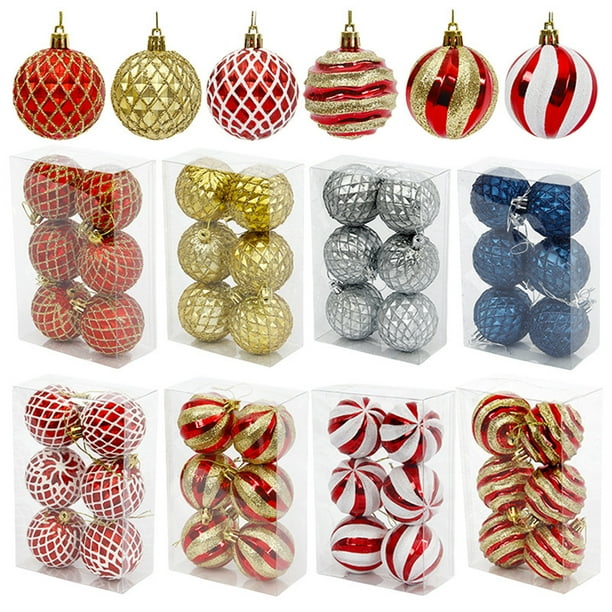 Adornos navideños indestructibles - Juego de 6 bolas de plástico de 60 mm, colgantes brillantes de árbol y corona para decoración navideña