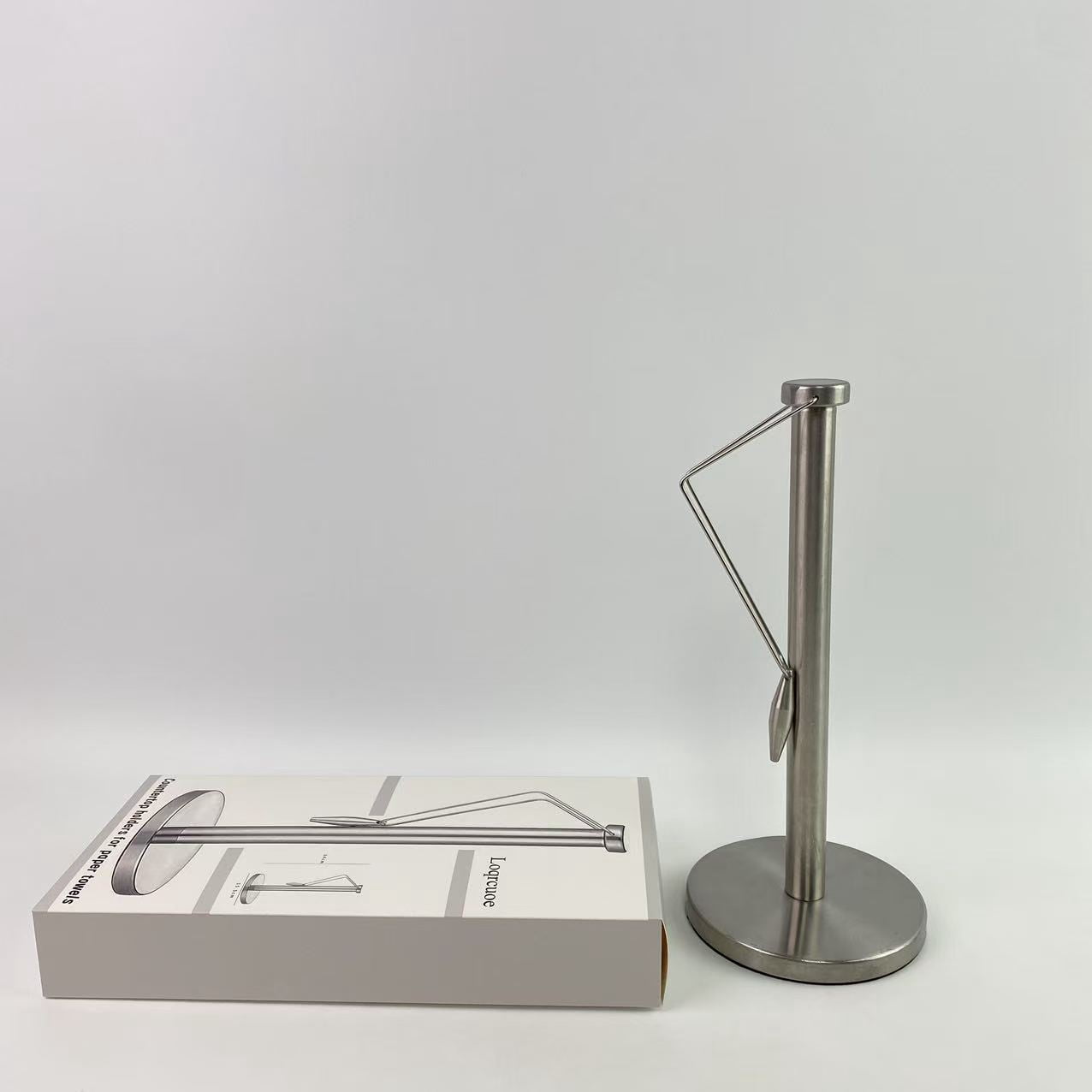 Loqrcuoe Countertop holders for paper towels,Paper Towel Holder Stand Countertop with Heavy Weighted Stainless Steel Base, Free Standing Paper Towel Holder (Brushed Nickel)