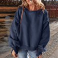 thumbnail image 6 of Round Neck Pullover for Women Loose Lambswool Casual Versatile Long Sleeve Top Fall Winter Sweatshirt Navy Blue L, 6 of 9