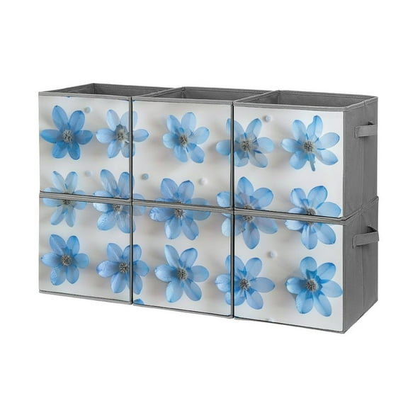 Collapsible Oxford Fabric Storage Cubes with Handles, Large Mid Foldable Oxford Cloth Bins Set of 2/6, Closet Organizers for Shelves Clothes Home Kitchen Toy - Blue Flowers