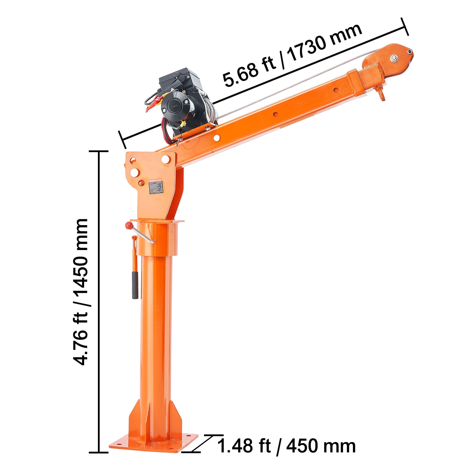 VEVOR Electric Pickup Truck Crane, 2200 lbs, Folding Truck-Mounted Bed Crane with Electric Winch 6000 lbs, Steel Pickup Truck Jib Crane Hoist 360° Swivel for Lifting Goods in Construction, Factory