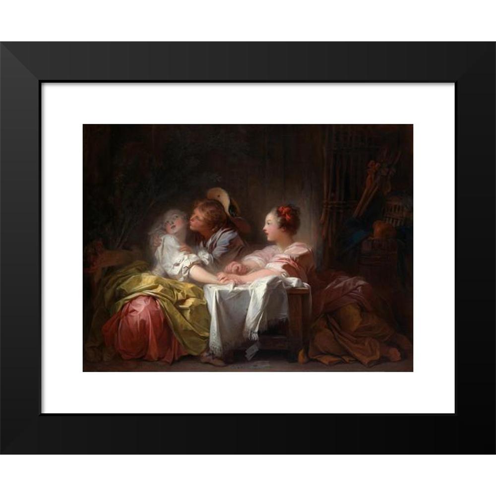 Jean-Honoré Fragonard 14x12 Black Modern Framed Museum Art Print Titled - The Stolen Kiss (ca. 1760)