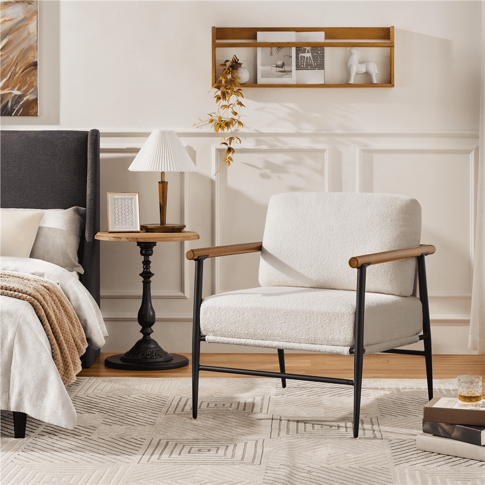 Renwick Modern Upholstered Boucle Accent Chair, Ivory