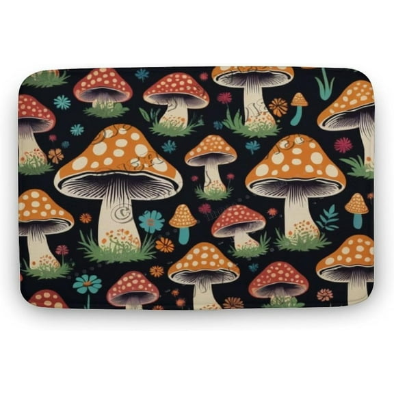 Hippie Mushroom Bath Mat Toilet Rug, Absorbent Bathroom Rugs Fit Under Door Rustic Microfiber Memory Foam Bathroom Rugs,Soft Bath Mat Carpet Rug Room Decor 15.7x23.6