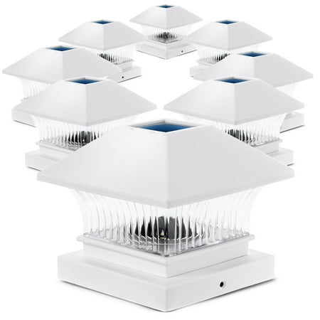

Home Zone Security White Outdoor Solar Post Cap LED Light for Deck Patio Yard & Fence with 3.5 /4 /4.5 Adapters No Wiring (8 Pack)