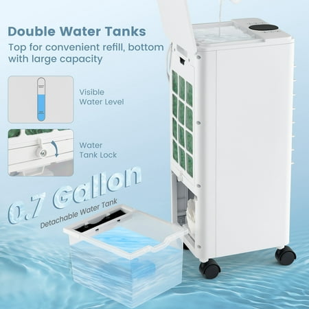 Costway Evaporative Air Cooler Fan Portable Oscillating Swamp with 3 Speeds Modes Remote - White