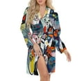 thumbnail image 5 of Cat Pictures Doodle Style Night Robe Long Sleeve V Neck Robe With Belt Women's Sleepwear Dresses, 5 of 9