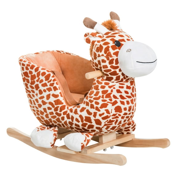 Qaba Kids Plush Rocking Horse Giraffe Style Themed Ride-On Chair Toy With Sound Brown