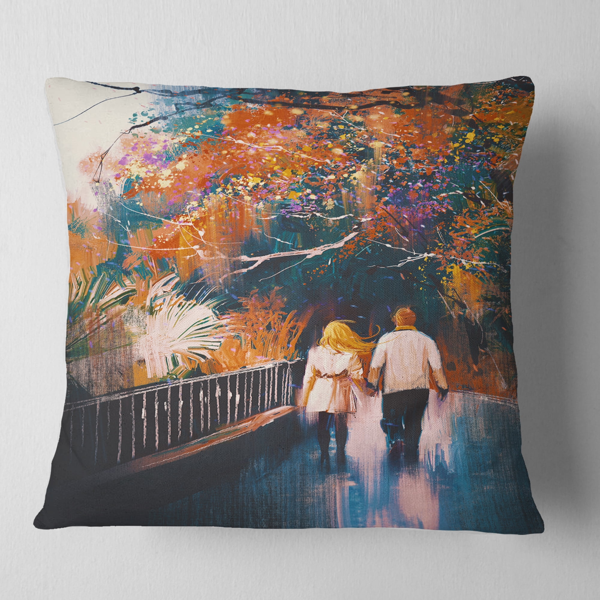 Designart Couple Walking Holding Hands - Landscape Printed Throw Pillow - 18x18