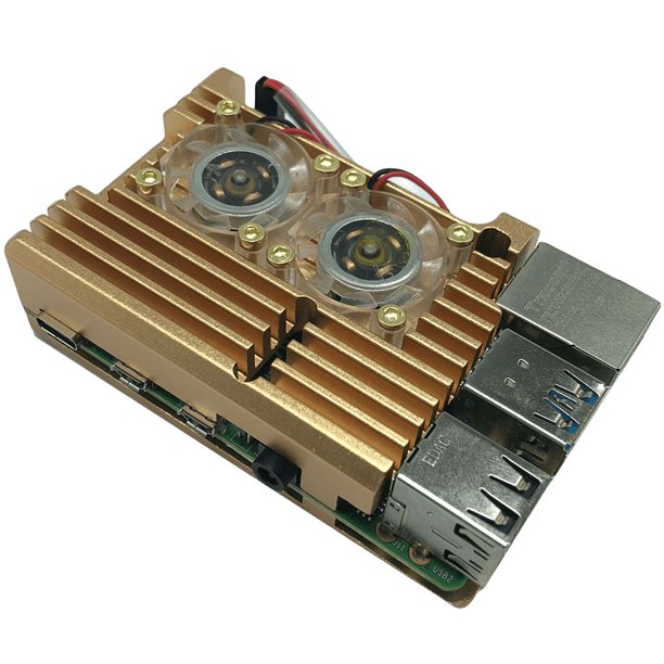 Caja Dorada (con Ventilador) Adecuada para Raspberry Pi Caja Metal 4ª Generación Raspberry Pi 4ª Generación B+ Caja Aleación Aluminio 4b Accesorios Carcasa Refrigeración (oro Con Ventilador)