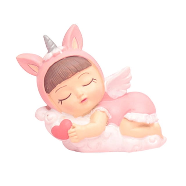 KAKOWELY Figura de bebé durmiendo, escultura de resina, decoración para tartas, adorno de escritorio para coche - Unicornio (rosa)