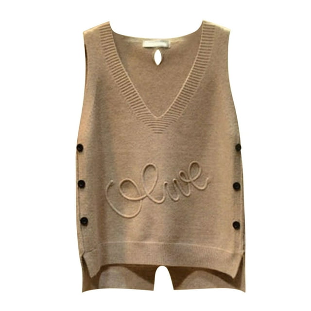 Baberdicy Chandail Sans Manches pour Femme, Chandail Uni à Col en V, Tricot de Corps, Gilet Léger B