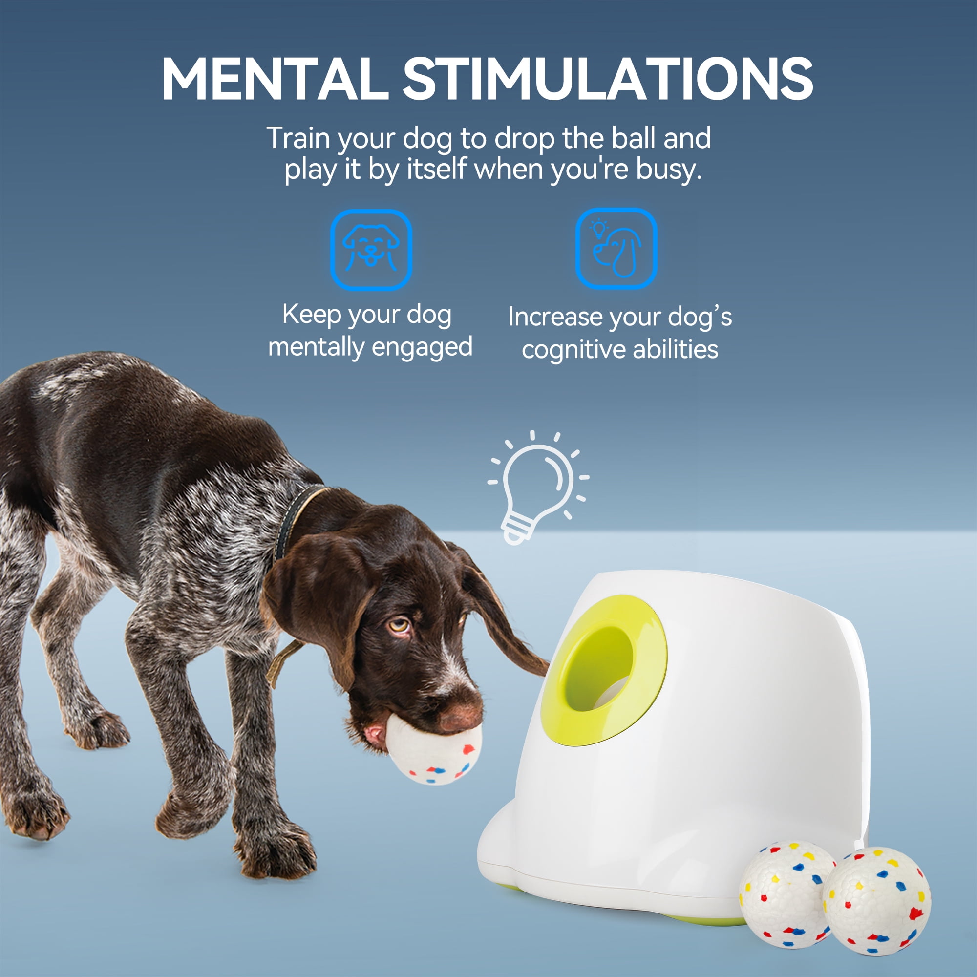 All For Paws Automatic Tennis Ball Launcher for Medium & Large Dogs, 6 ETPU Balls Included, Maxi