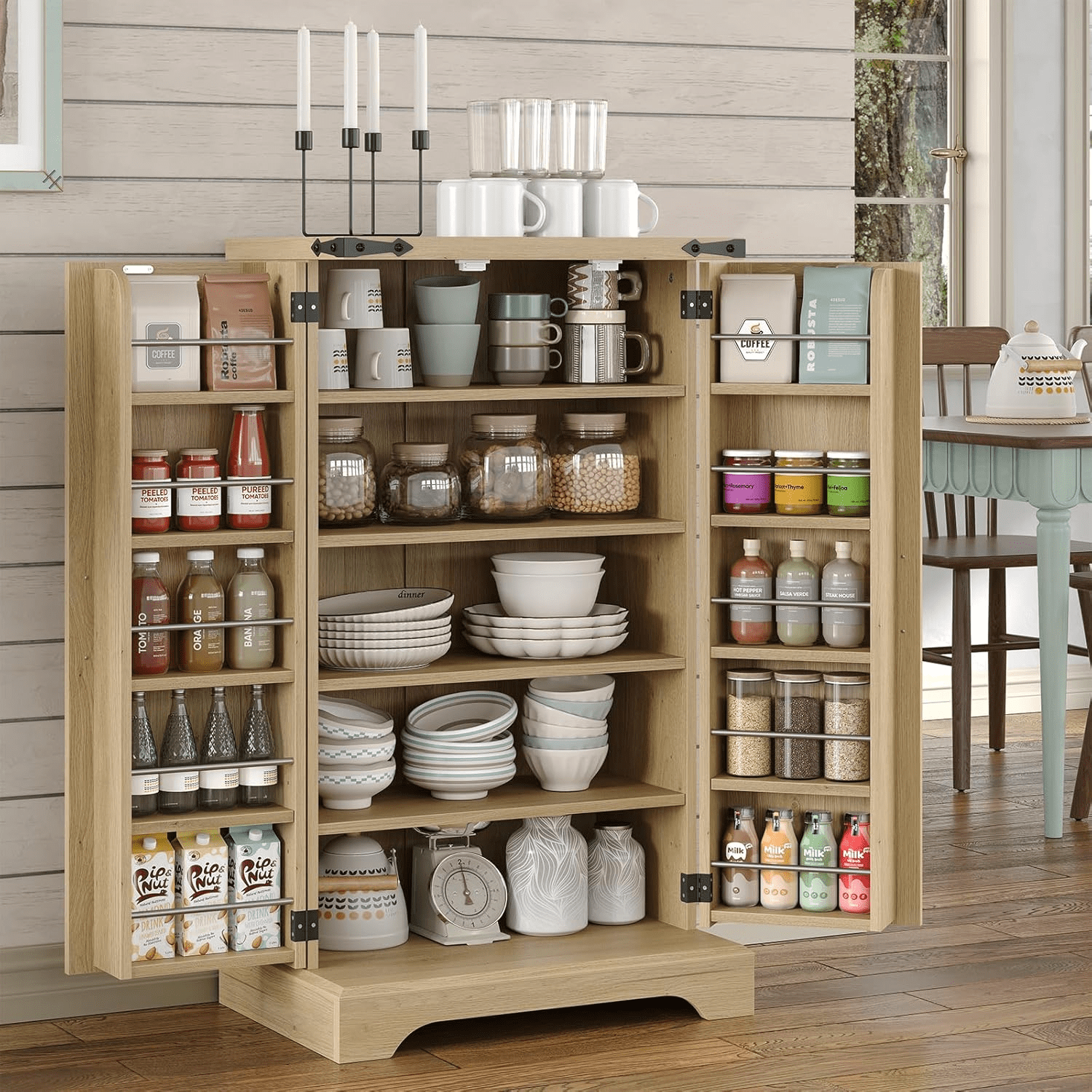 Storage Cabinet with Rattan Doors 24 inch Wide Pantry Cabinet Organizer Wood 23.5 inchW x 15.5 inchD x 41.5 inchH Cupboard Brown