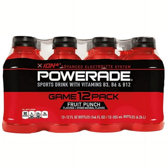 Powerade Fruit Punch Sports Drink 12 oz Plastic Bottles - Pack of 12