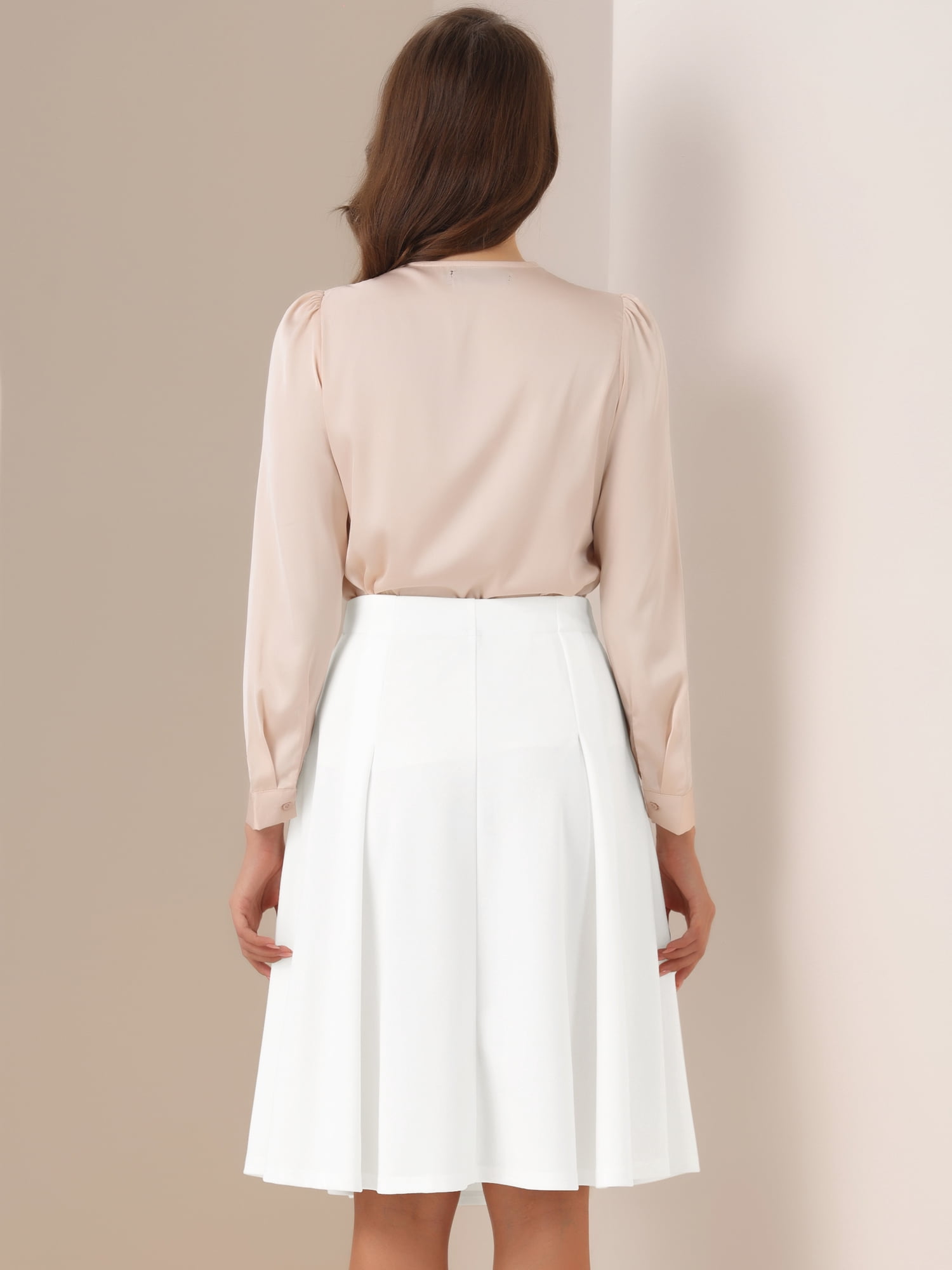 DARING DIVA Women's Button Decor Flared Midi Skirt M White