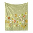 thumbnail image 1 of Yellow Flower Soft Flannel Fleece Throw Blanket, Colorful Meadow with Abstract Dots Playful Vegetation Growth, Cozy Plush for Indoor and Outdoor Use, 50" x 60", Pale Green Yellow, by Ambesonne, 1 of 6