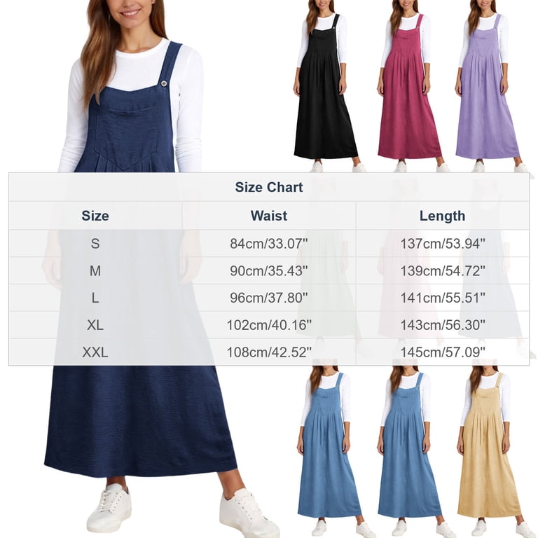 Xdegoge Linen Chic Retro Pinafore Dress for Women Maxi A Line Sleeveless Suspender Overall Sundress Solid Lightweight Flowy Flattering Casual Daily